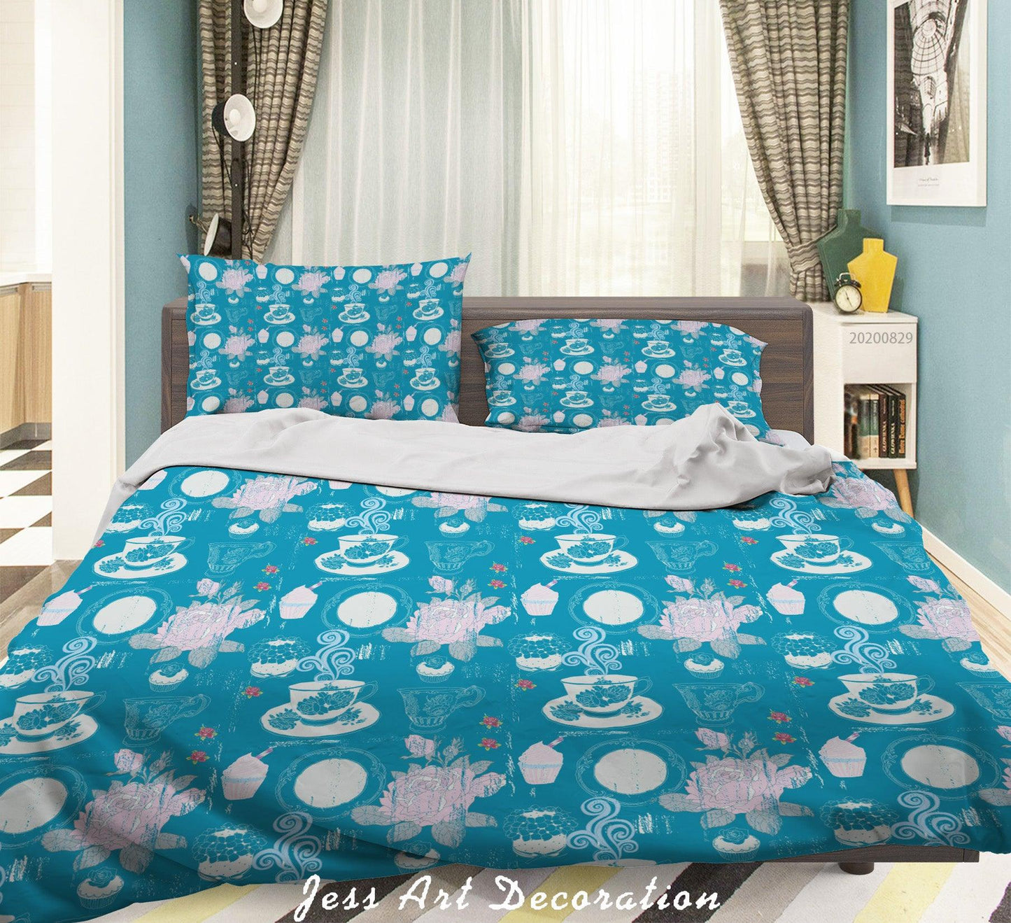 3D Abstract Hand Draw Cartoon Teacup Teapot Floral Pattern Quilt Cover Set Bedding Set Duvet Cover Pillowcases WJ 3572