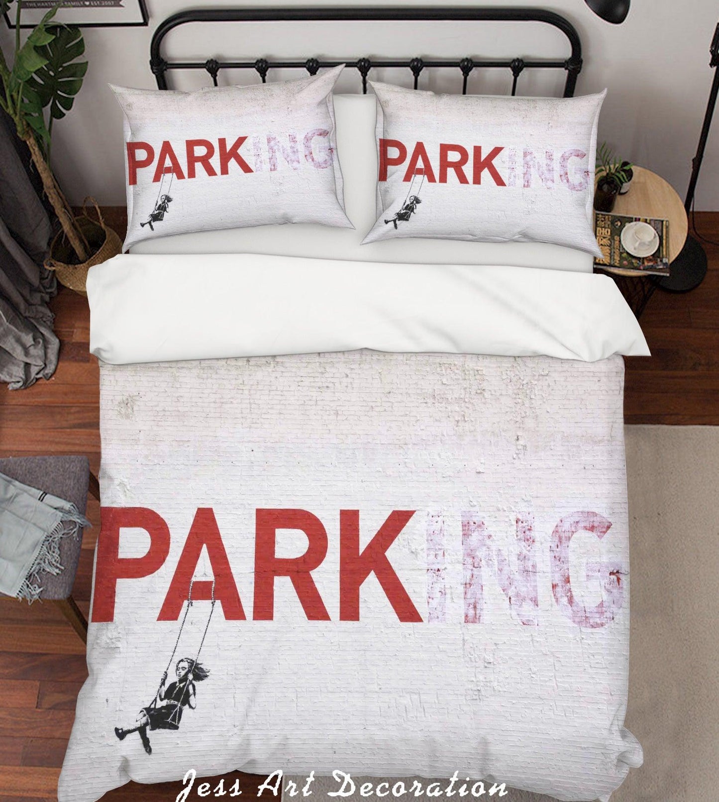 3D Banksy Mural Red Letter Parking Quilt Cover Set Bedding Set Duvet Cover Pillowcases  ZY D98