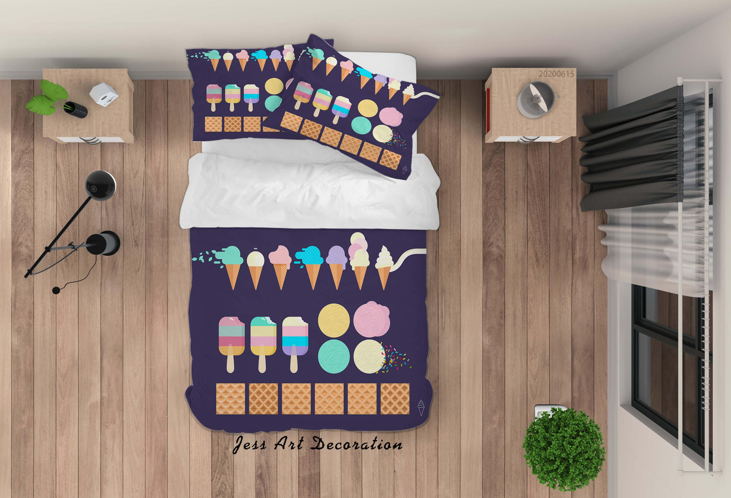 3D Blue Ice Cream Popsicle Waffles Quilt Cover Set Bedding Set Duvet Cover Pillowcases SF51