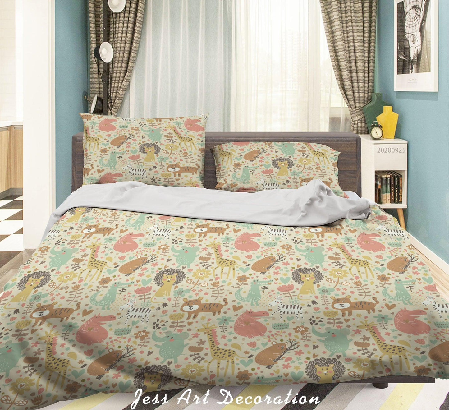 3D Cartoon Animal Tiger Lion Giraffe Pattern Quilt Cover Set Bedding Set Duvet Cover Pillowcases WJ 6479