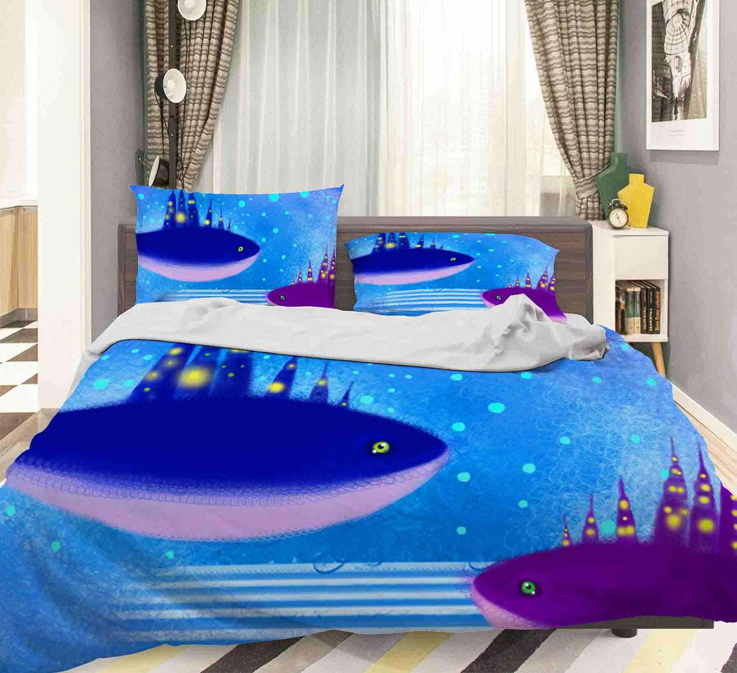 3D Blue Fish Quilt Cover Set Bedding Set Pillowcases 103