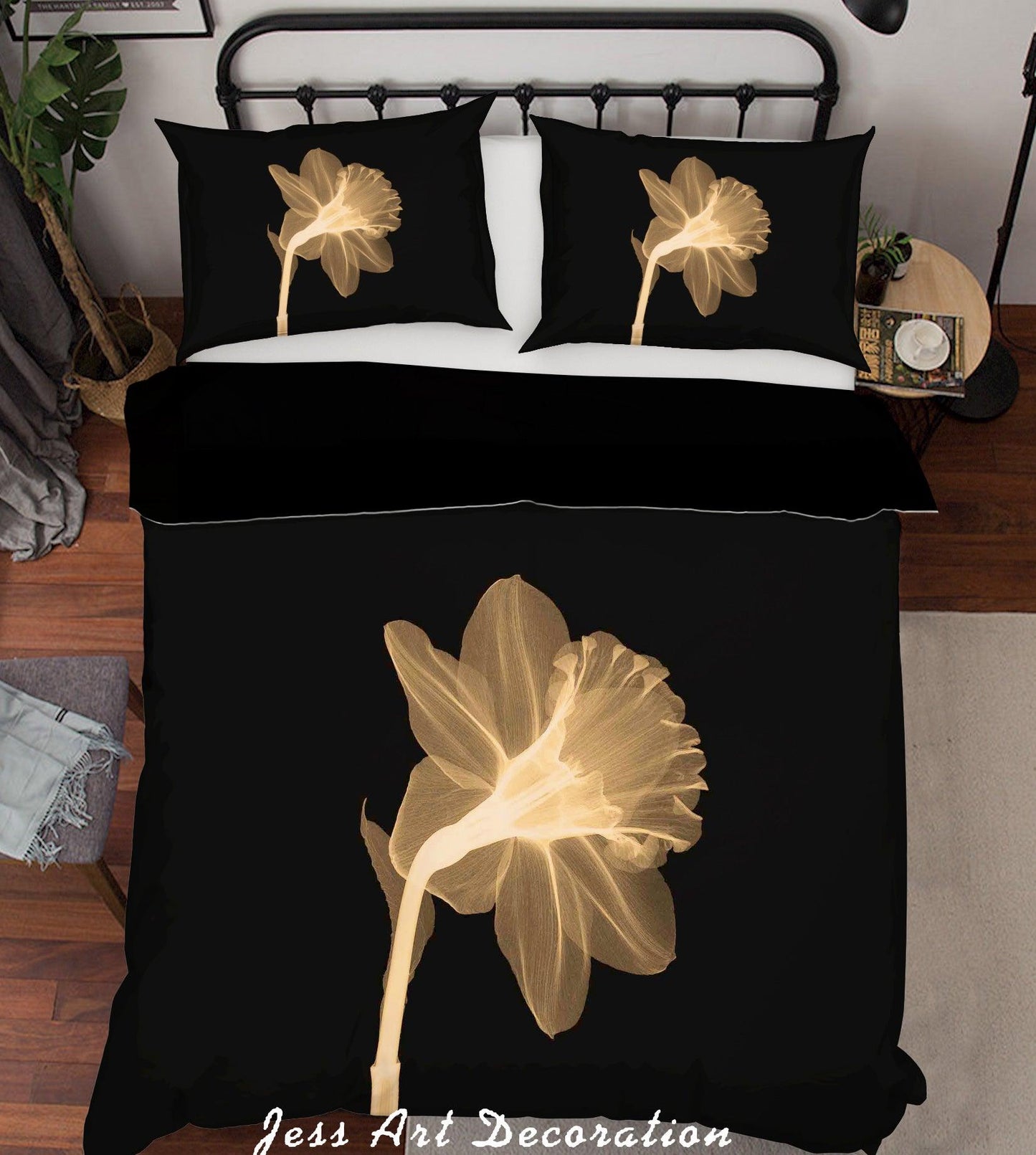 3D Black Floral Quilt Cover Set Bedding Set Pillowcases 05