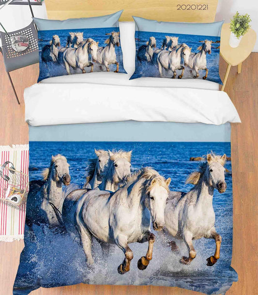 3D Blue Sea White Running Horse Quilt Cover Set Bedding Set Duvet Cover Pillowcases 200 LQH
