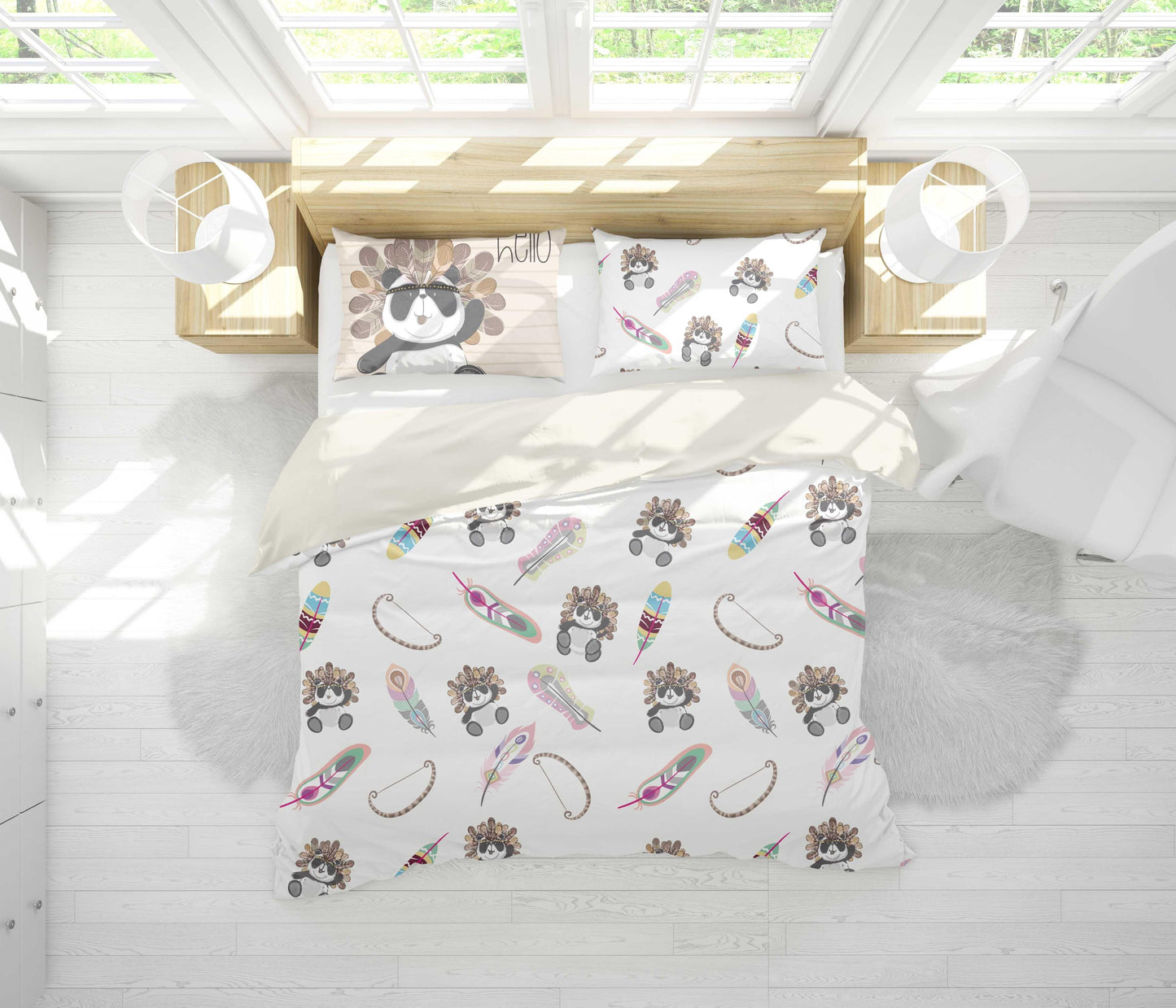3D Cartoon Panda Feather Quilt Cover Set Bedding Set Pillowcases 99