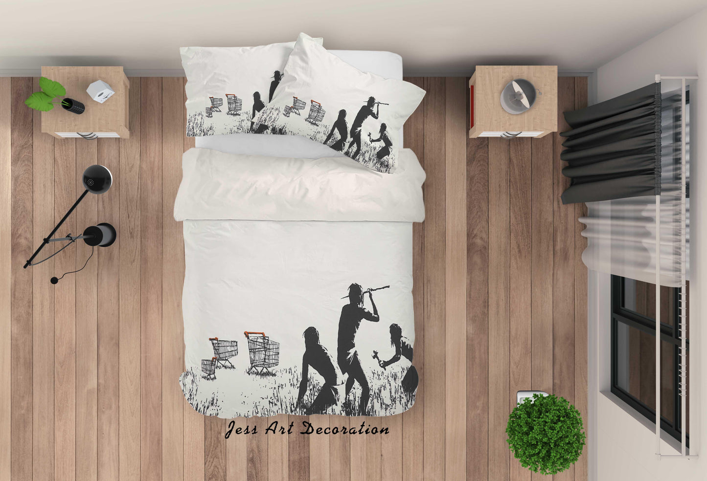 3D Banksy Trolleys Black White Figure Quilt Cover Set Bedding Set Duvet Cover Pillowcases  ZY D61