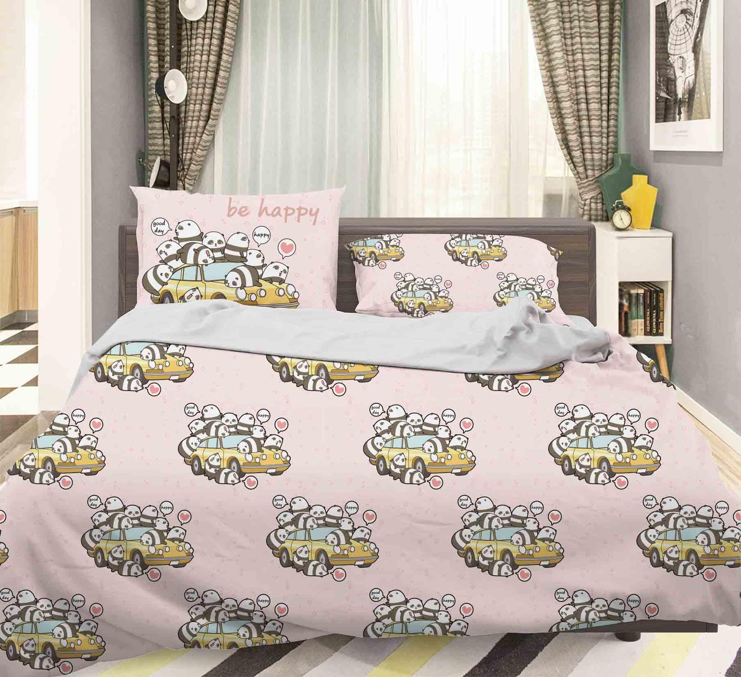 3D Cartoon Car Animal Pink Quilt Cover Set Bedding Set Pillowcases 110