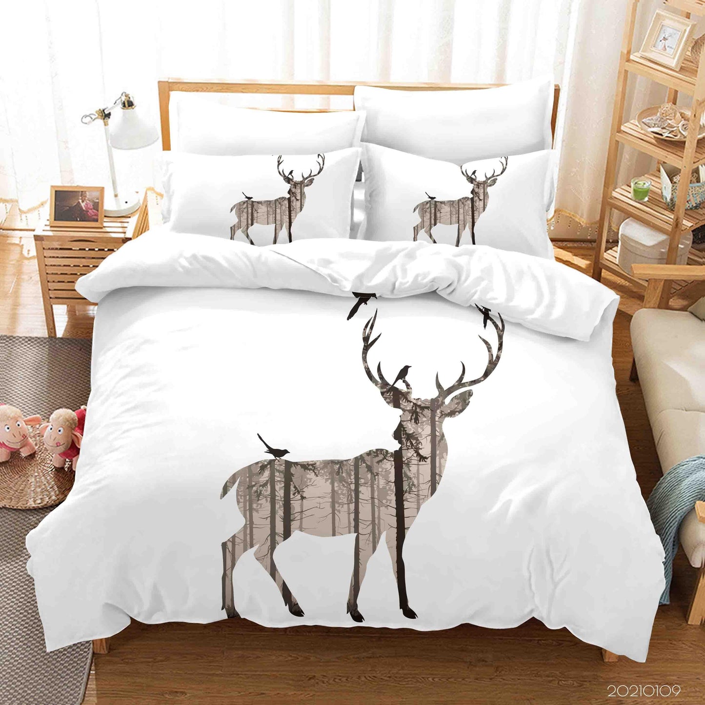 3D Cartoon Animal Elk Bird Quilt Cover Set Bedding Set Duvet Cover Pillowcases 66 LQH