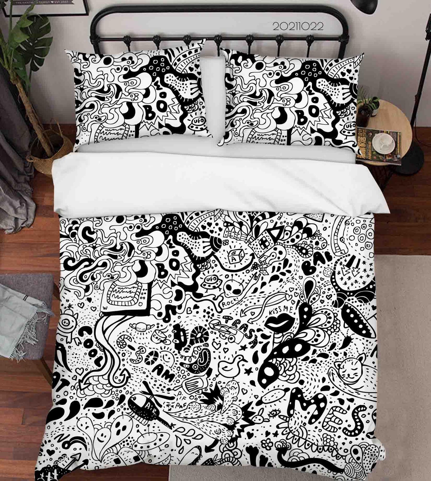 3D Cartoon Comic Illustration Doodle Quilt Cover Set Bedding Set Duvet Cover Pillowcases 61