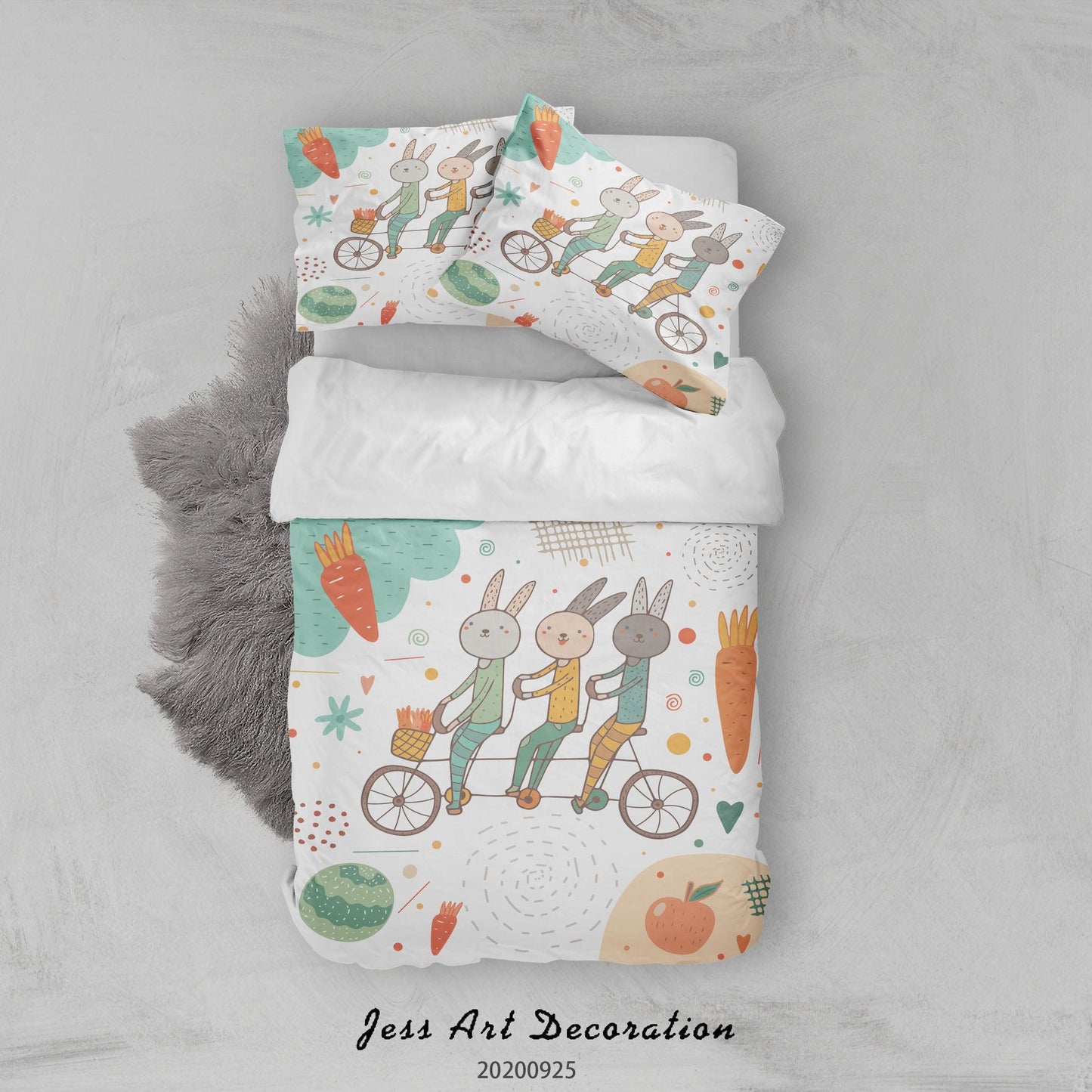 3D Cartoon Animal Rabbit Bike Pattern Quilt Cover Set Bedding Set Duvet Cover Pillowcases WJ 6462