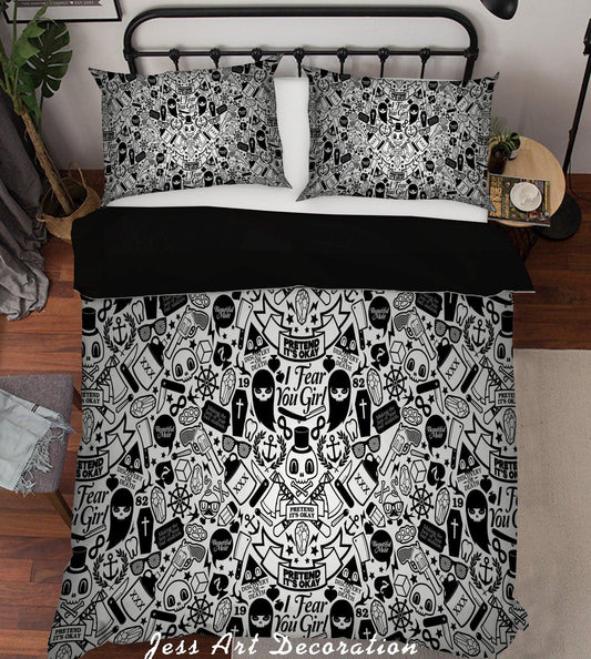 3D Black Cartoon Graffiti Quilt Cover Set Bedding Set Pillowcases 101