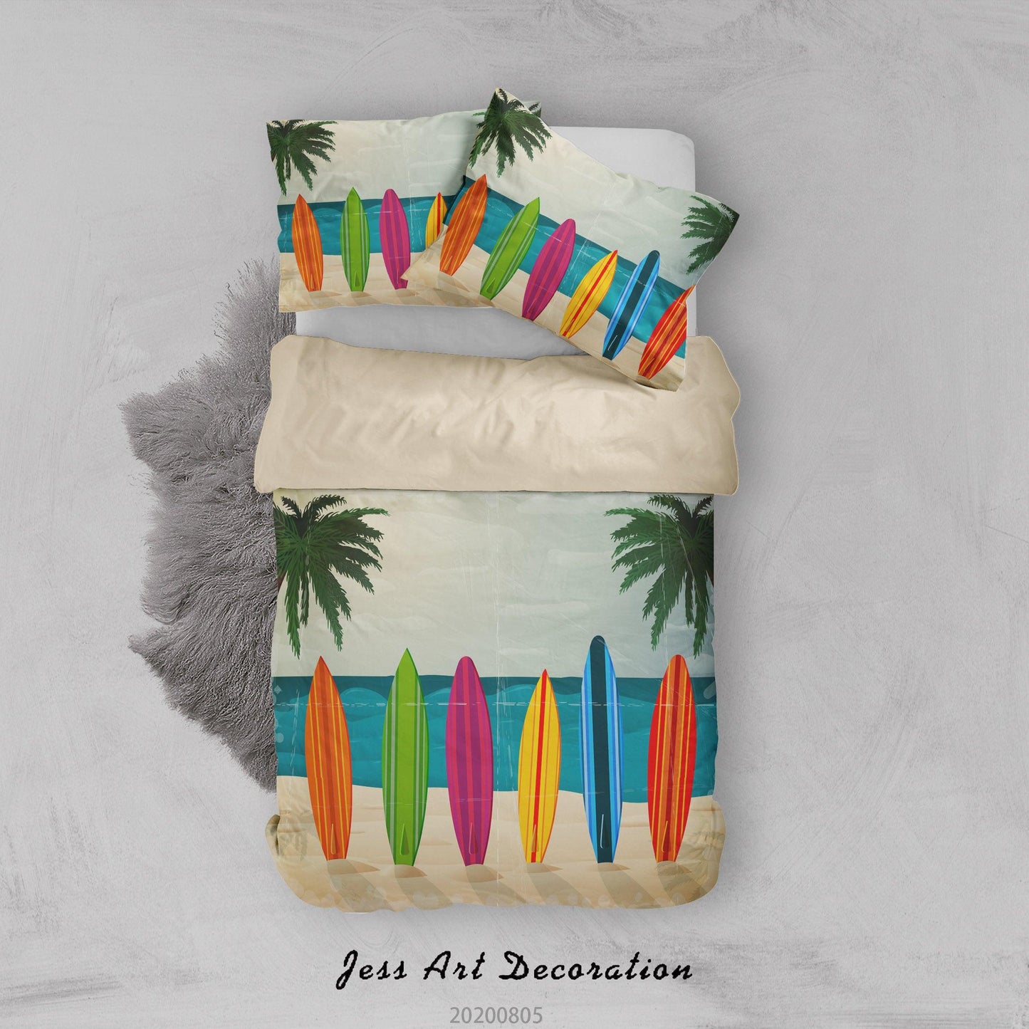 3D Beach Palm Tree Colorful Surfboard Quilt Cover Set Bedding Set Duvet Cover Pillowcases LXL 18