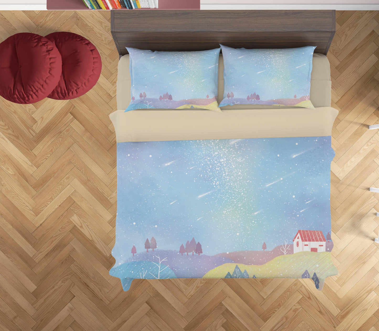 3D Blue Sky Meteor Shower House Quilt Cover Set Bedding Set Duvet Cover Pillowcases A566 LQH