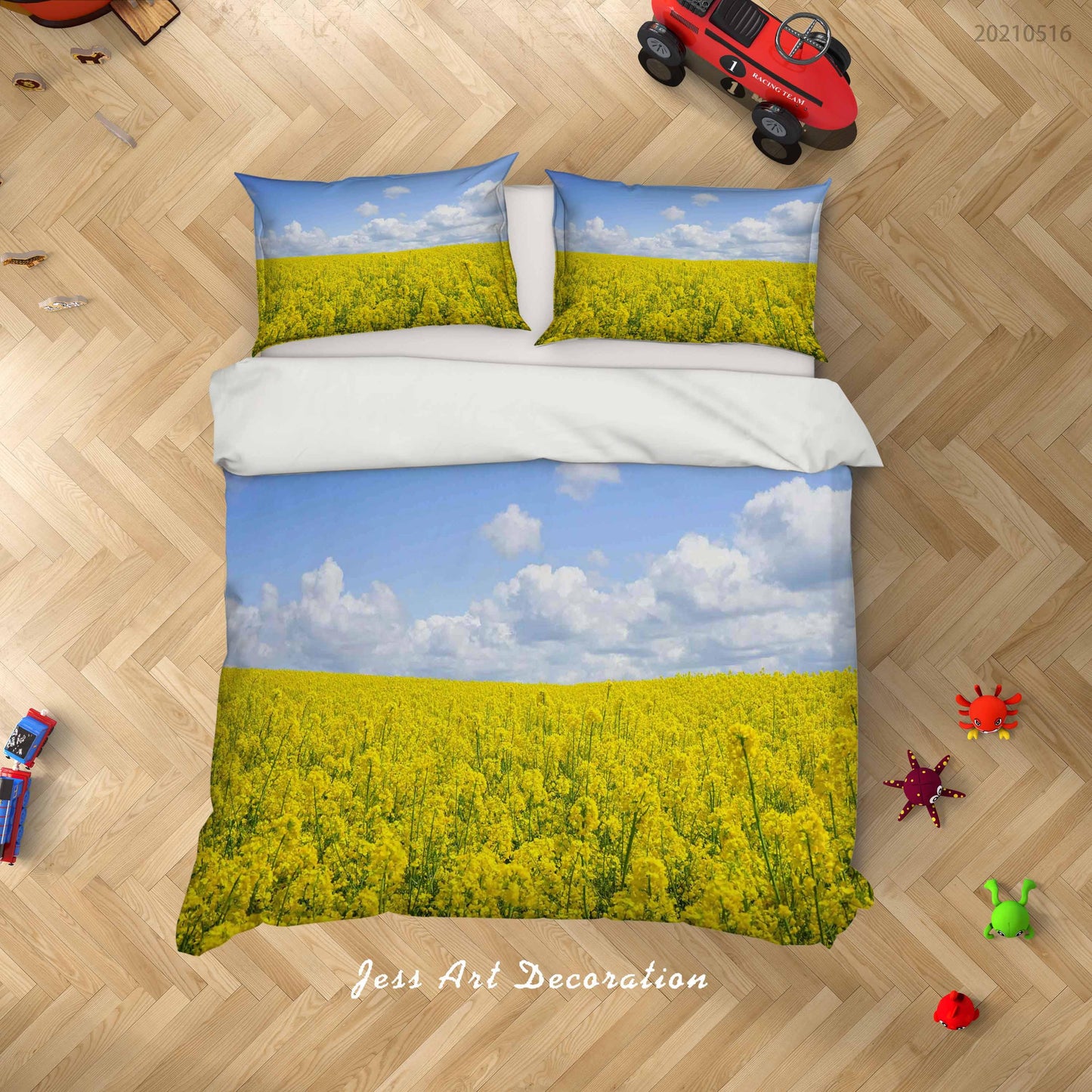 3D Blue Sky Cloud Rape Flower Quilt Cover Set Bedding Set Duvet Cover Pillowcases 29