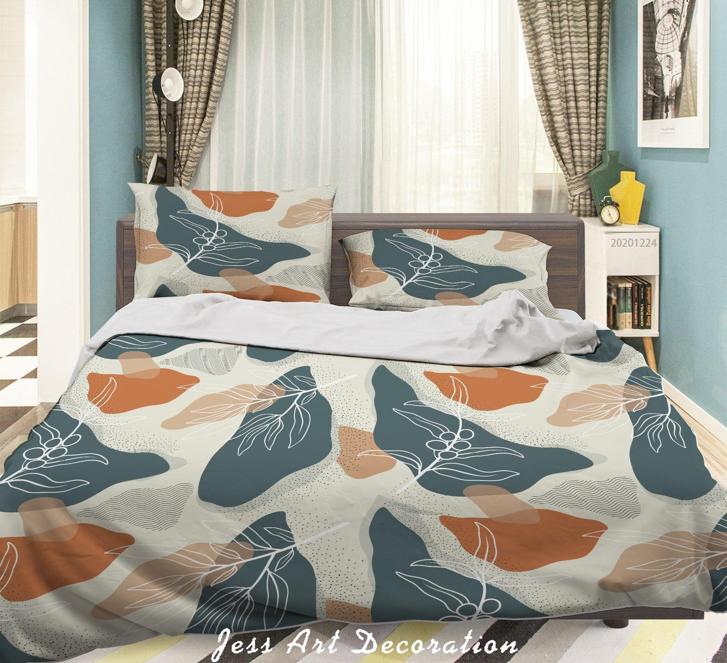 3D Abstract Geometric Leaf Pattern Quilt Cover Set Bedding Set Duvet Cover Pillowcases 121 LQH