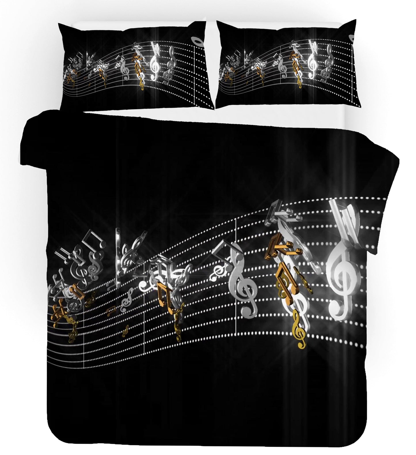 3D Black Stave Music Note Quilt Cover Set Bedding Set Pillowcases 111