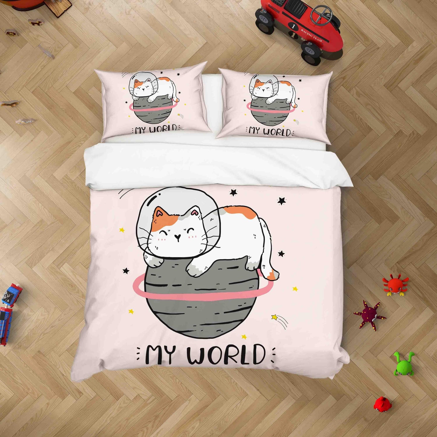 3D Cartoon Pink Animal Cat  Quilt Cover Set Bedding Set Duvet Cover Pillowcases 1