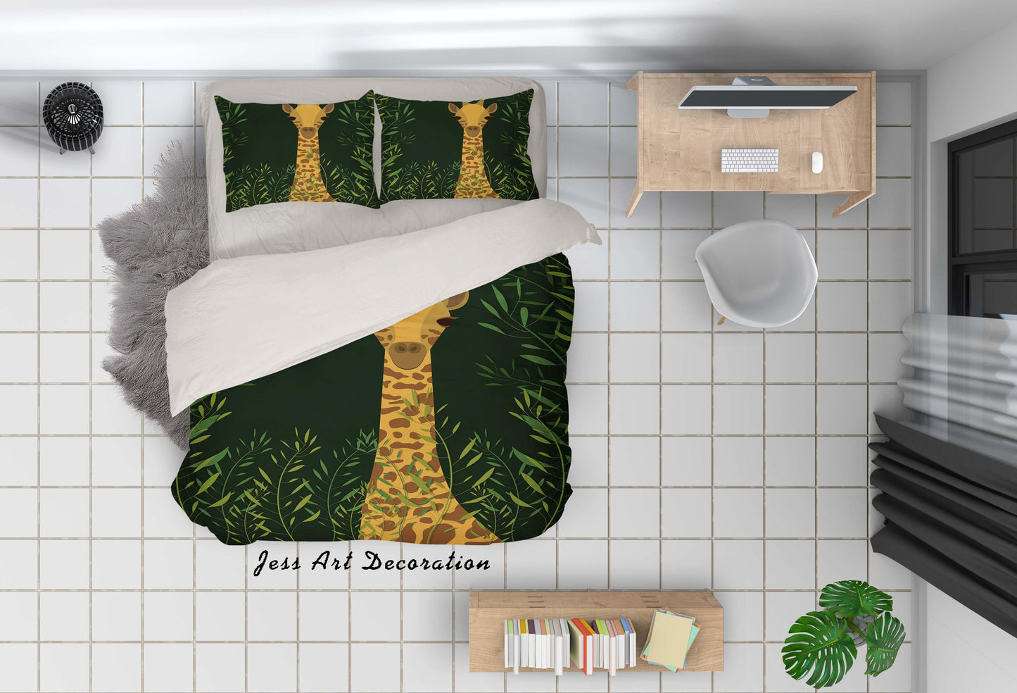 3D Cartoon Giraffe Animal Plant Quilt Cover Set Bedding Set Duvet Cover Pillowcases LXL