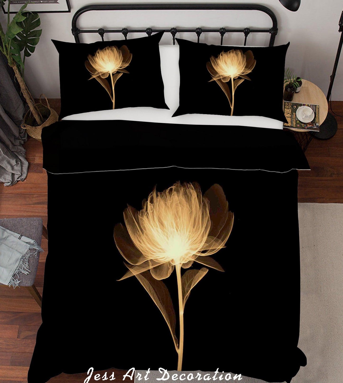 3D Black Floral Quilt Cover Set Bedding Set Pillowcases 06