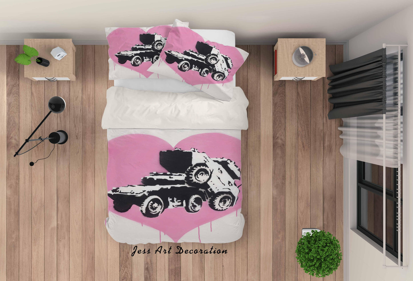 3D Banksy Pink Love Car Quilt Cover Set Bedding Set Pillowcasesn  ZY D18