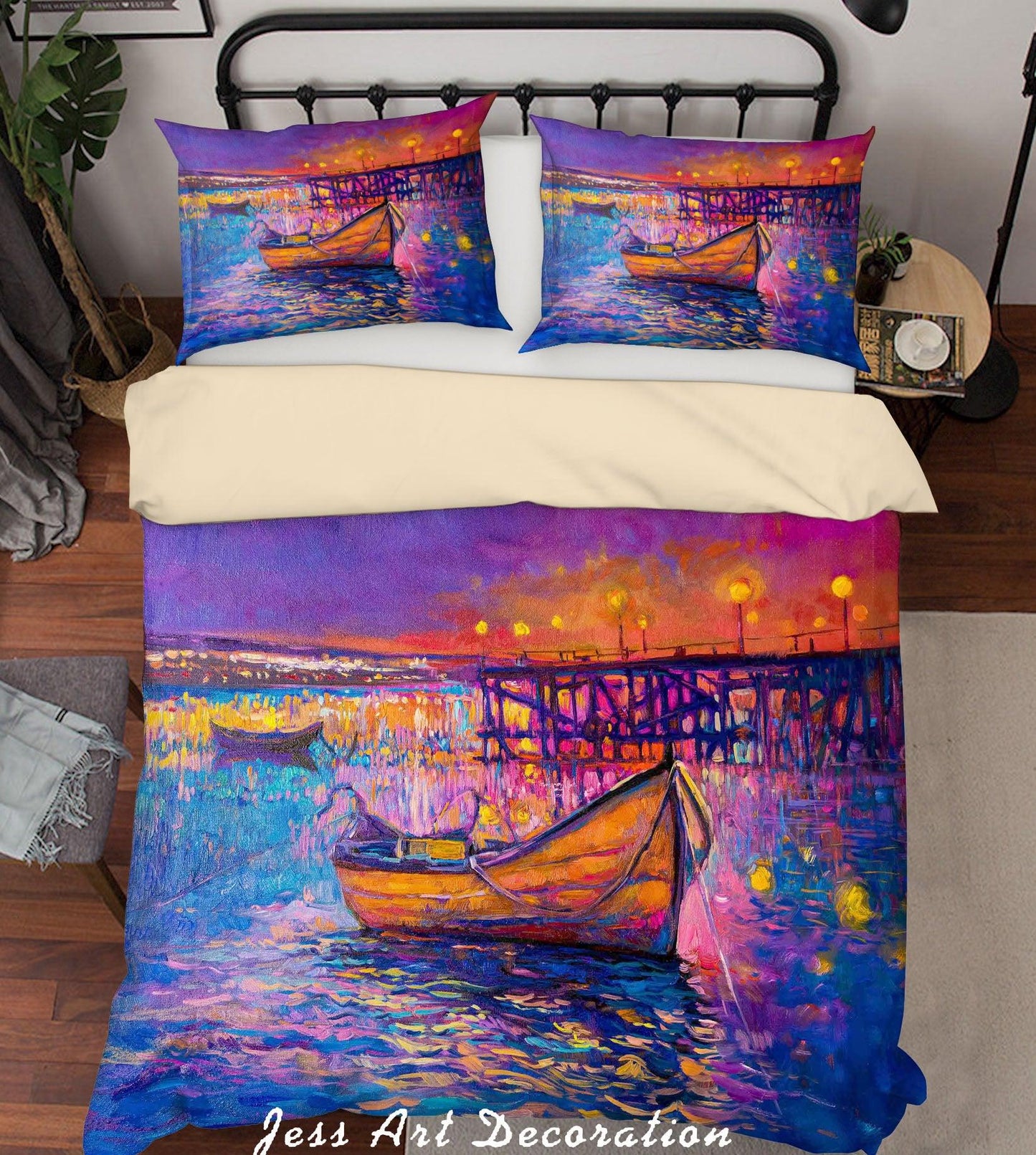3D Boat Bridge Landscape Oil Painting Quilt Cover Set Bedding Set Duvet Cover Pillowcases A038 LQH