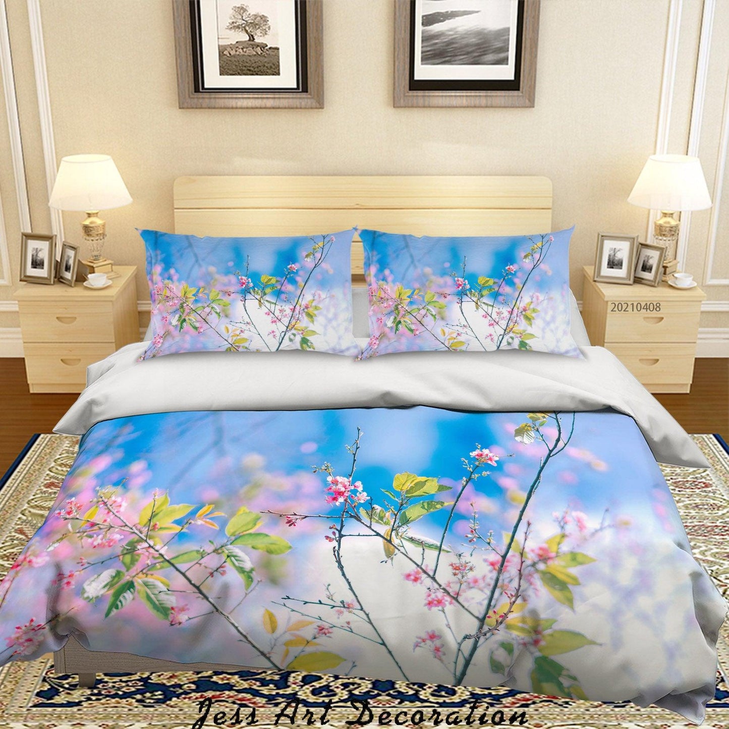 3D Blue Sky Pink Floral Quilt Cover Set Bedding Set Duvet Cover Pillowcases 294