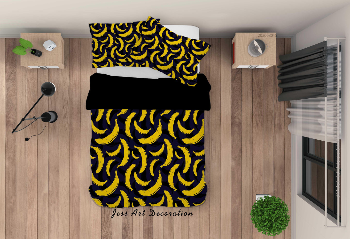 3D Banana Fruity Black Quilt Cover Set Bedding Set Duvet Cover Pillowcases LXL