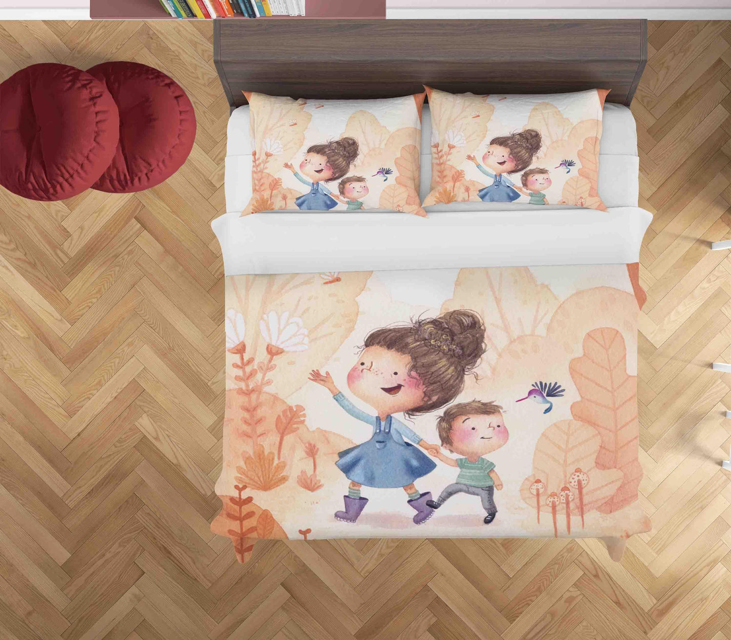 3D Cartoon Girl Boy Floral Plants Bird Quilt Cover Set Bedding Set Duvet Cover Pillowcases SF057