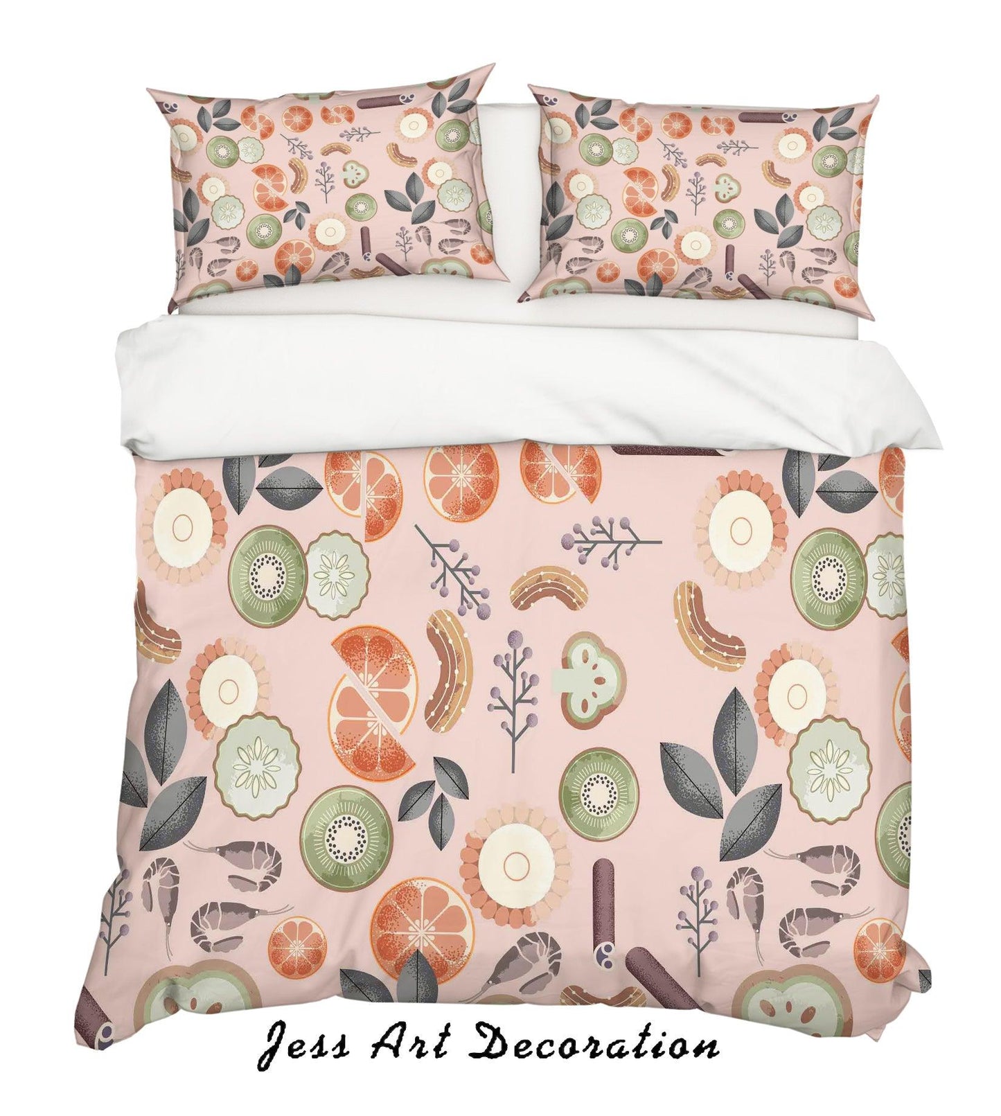 3D Cartoon Fruit Pink Quilt Cover Set Bedding Set Pillowcases 129