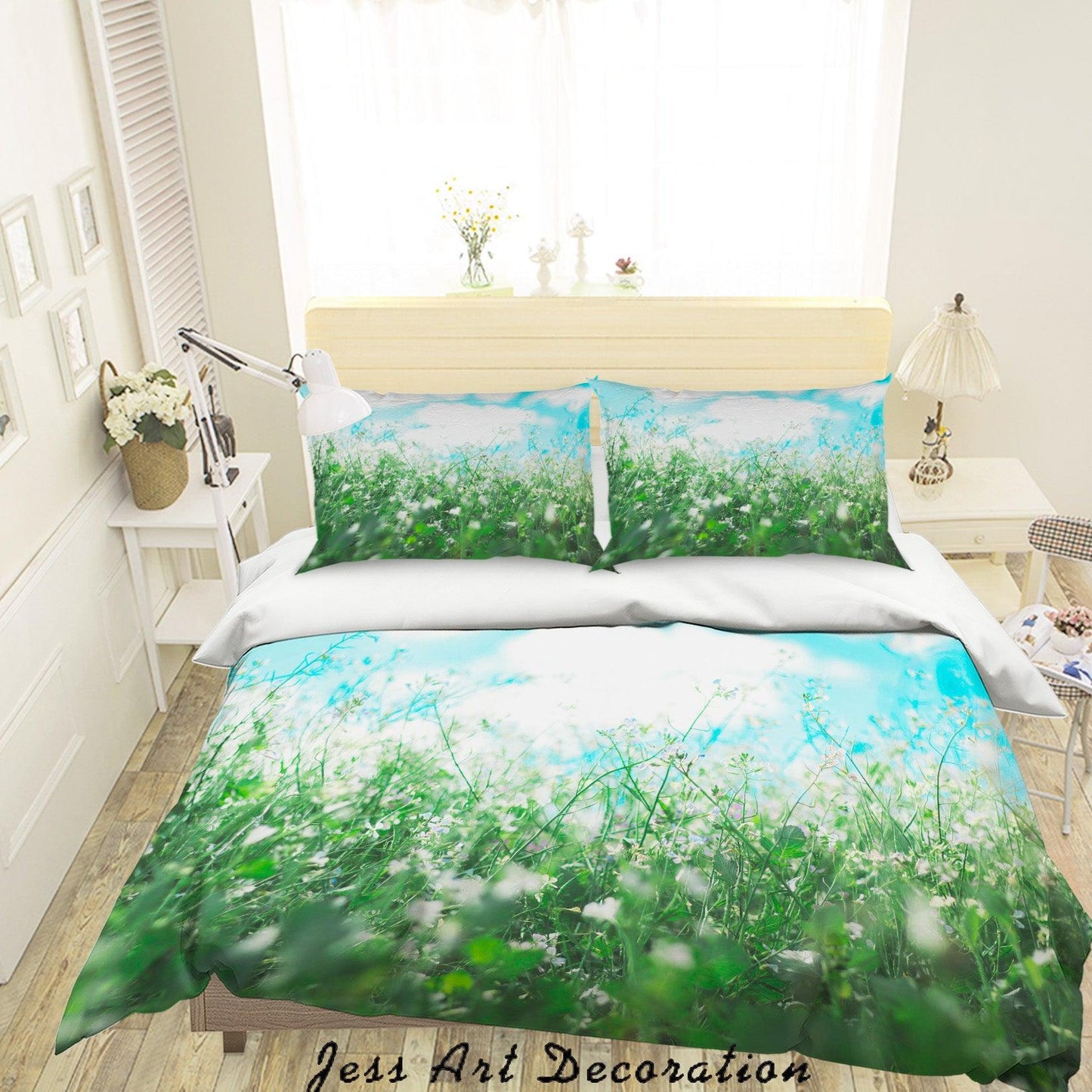 3D Blue Sky Green Grass Quilt Cover Set Bedding Set Duvet Cover Pillowcases LQH A62