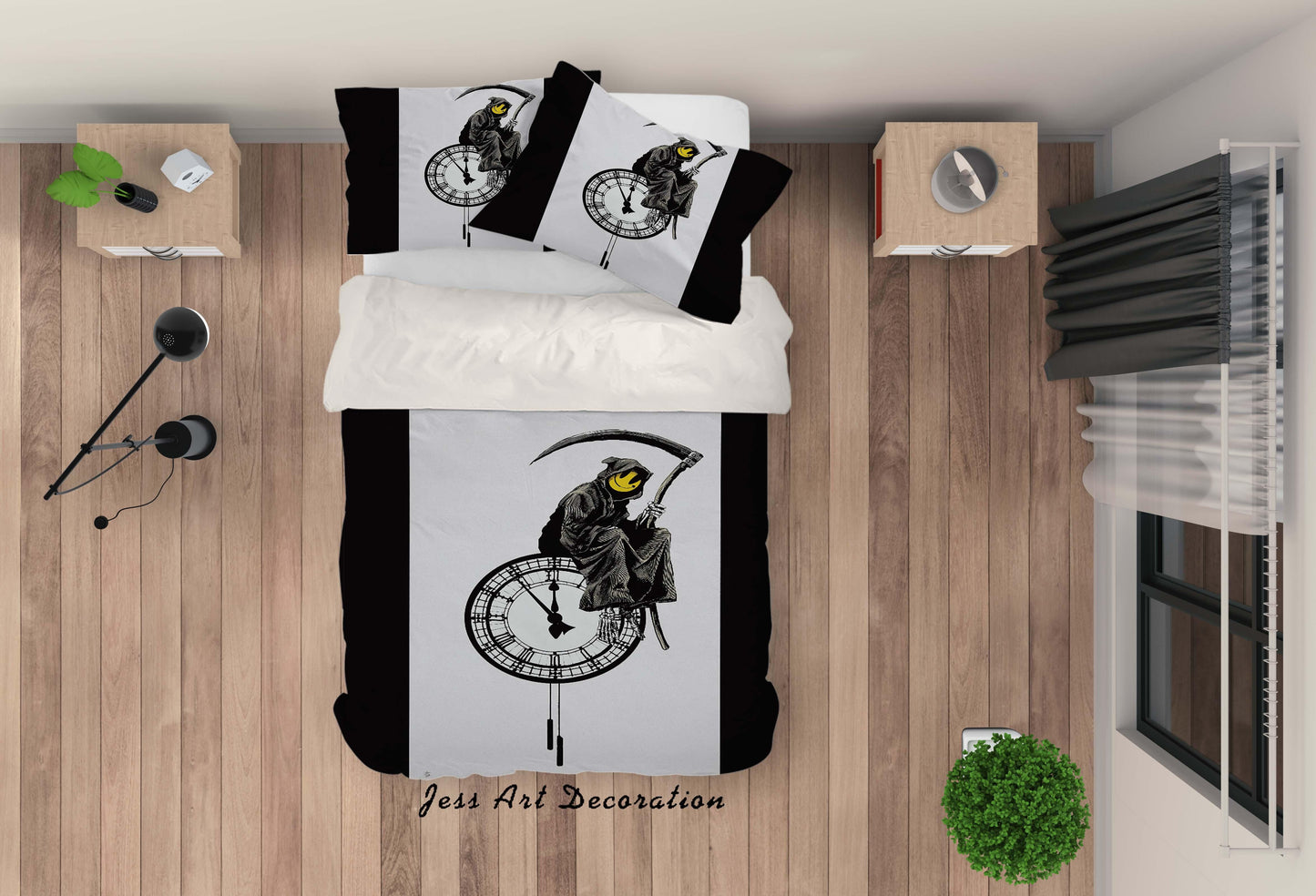 3D Banksy Grin Reaper Black Whitek Quilt Cover Set Bedding Set Duvet Cover Pillowcases  ZY D29
