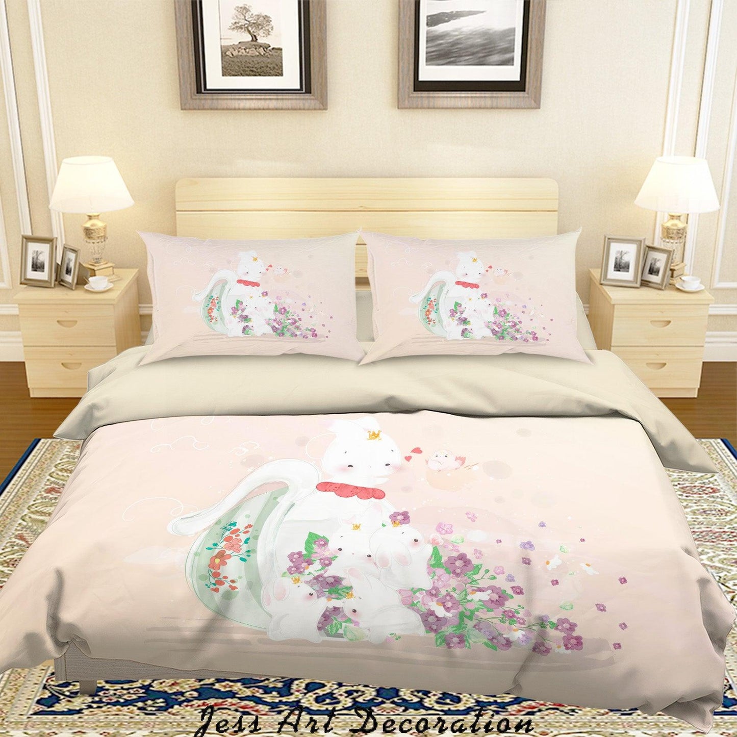 3D Cartoon Rabbit Flower Quilt Cover Set Bedding Set Duvet Cover Pillowcases A319 LQH