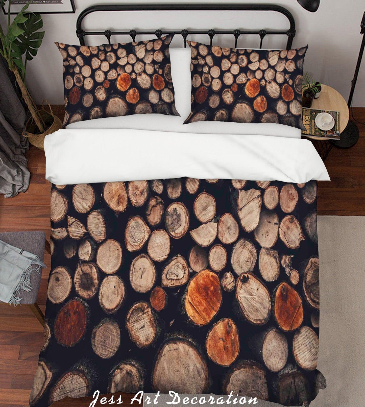 3D Brown Round Wood Quilt Cover Set Bedding Set Duvet Cover Pillowcases LQH A159