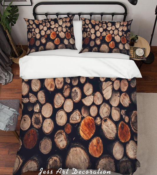 3D Brown Round Wood Quilt Cover Set Bedding Set Duvet Cover Pillowcases LQH A159