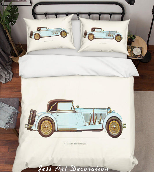 3D Blue Retro Classic Cars Quilt Cover Set Bedding Set Pillowcases 02