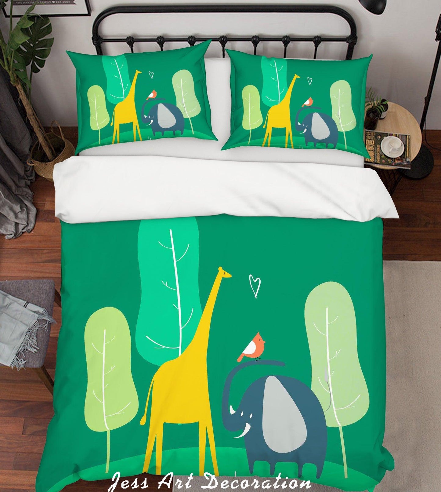 3D Cartoon Giraffe Elephant Tree Plant Green Quilt Cover Set Bedding Set Duvet Cover Pillowcases LXL