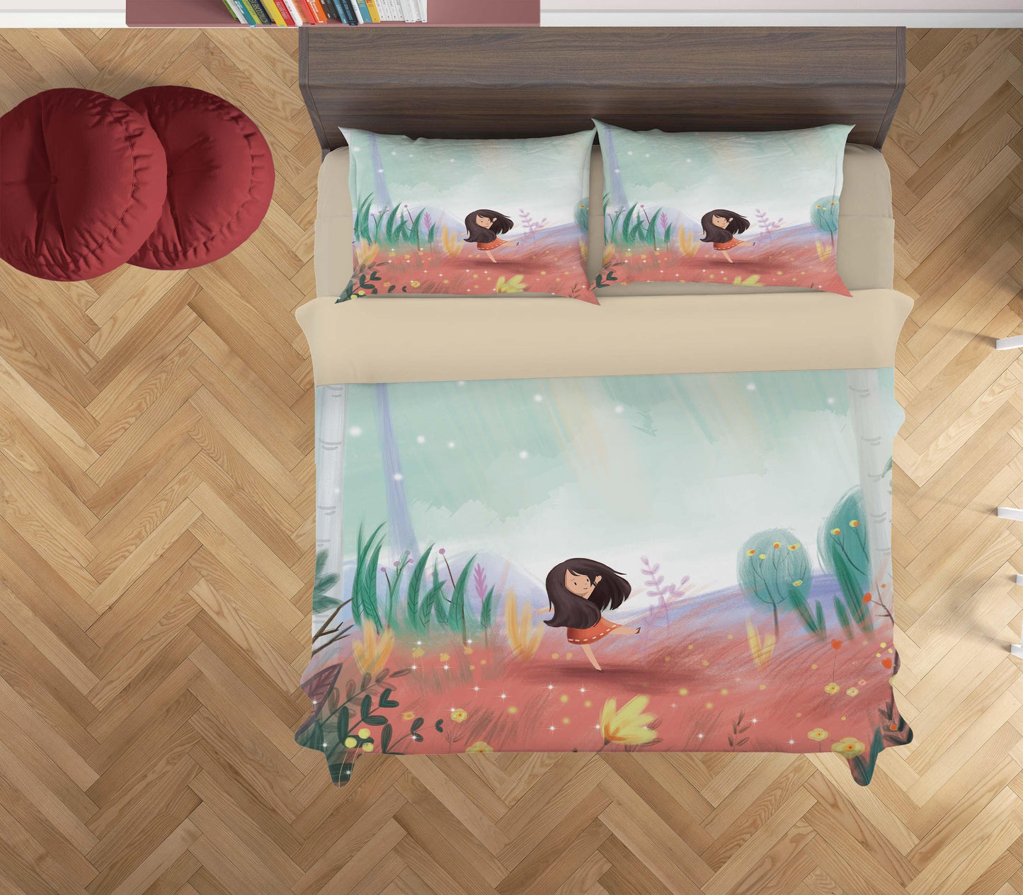 3D Cartoon Girl Flower Tree Quilt Cover Set Bedding Set Duvet Cover Pillowcases A567 LQH