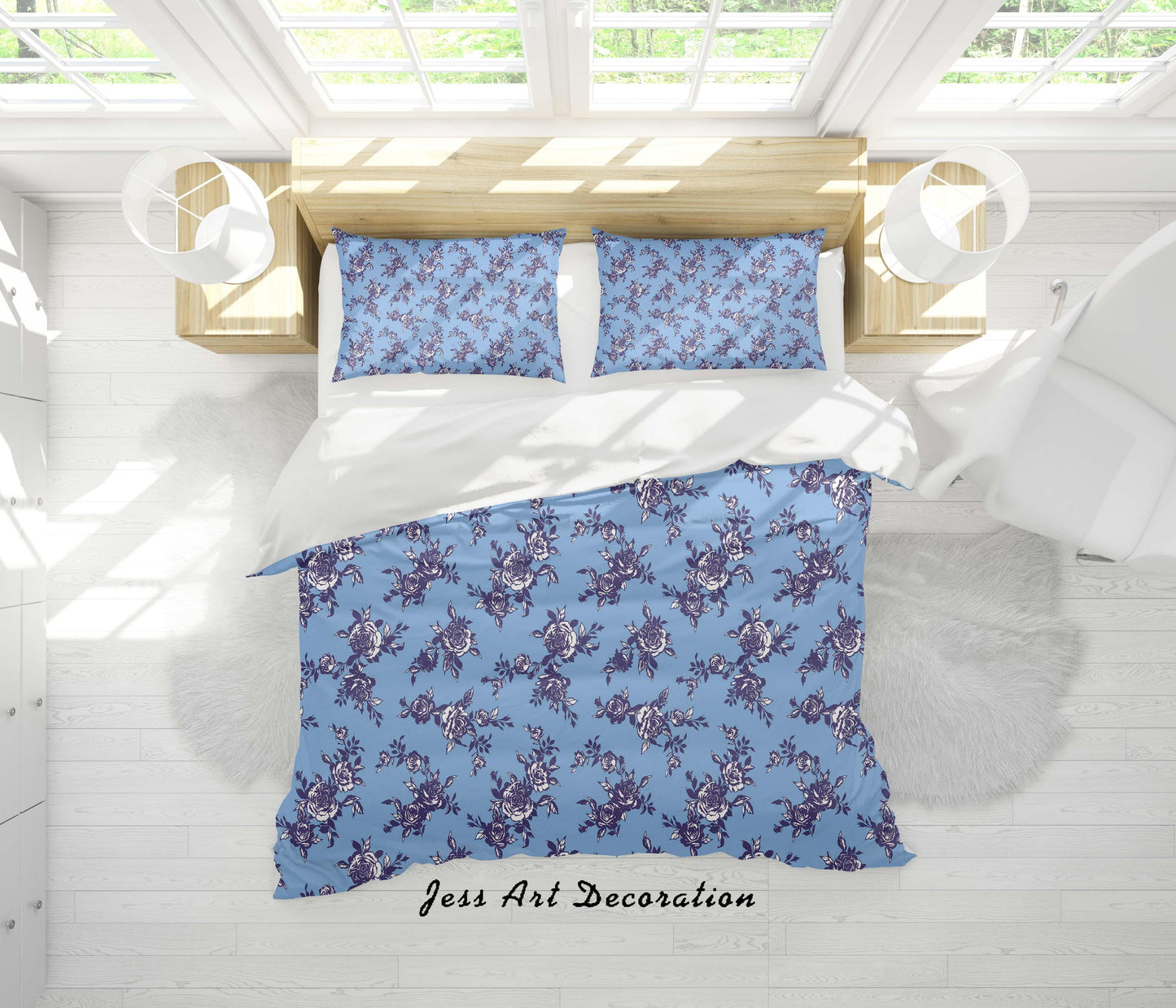 3D Blue Floral Quilt Cover Set Bedding Set Duvet Cover Pillowcases SF132