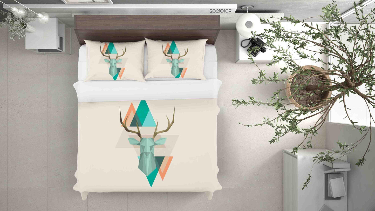 3D Cartoon Animal Elk Triangle Quilt Cover Set Bedding Set Duvet Cover Pillowcases 74 LQH