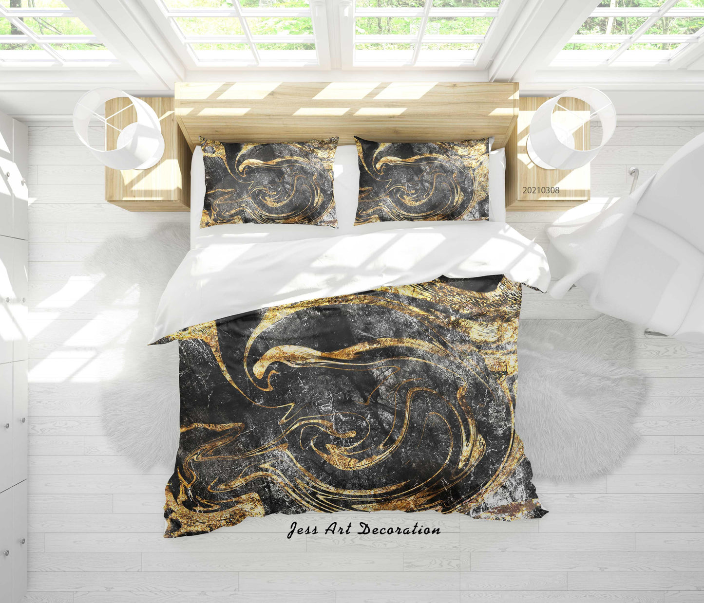 3D Abstract Black Gold Marble Quilt Cover Set Bedding Set Duvet Cover Pillowcases 299