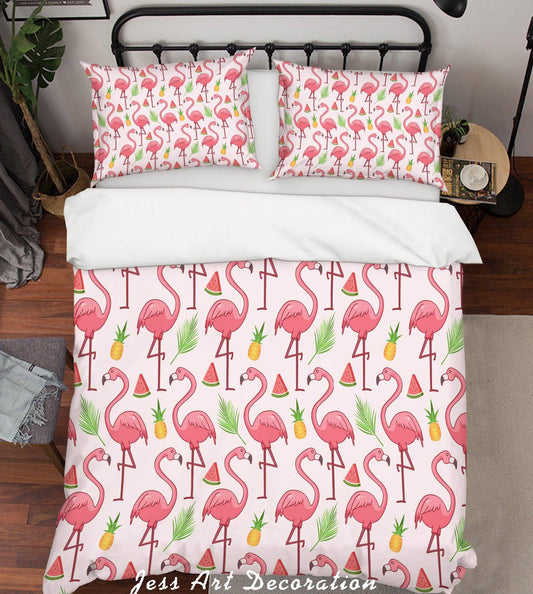 3D Cartoon Flamingo Watermelon Pink Quilt Cover Set Bedding Set Pillowcases 30