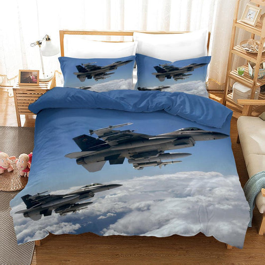 3D Blue Sky Fighter Quilt Cover Set Bedding Set Pillowcases 121