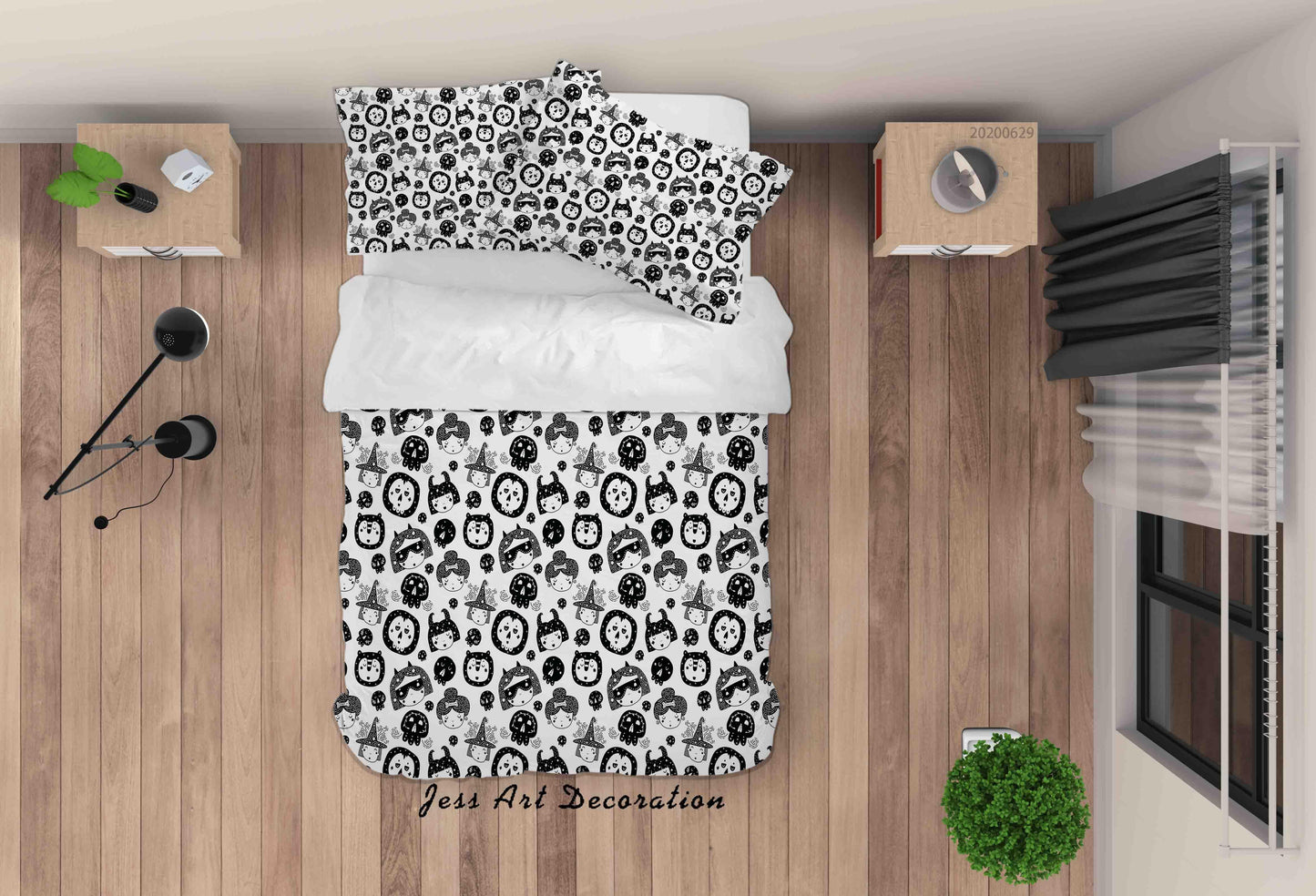 3D Black White Halloween Quilt Cover Set Bedding Set Duvet Cover Pillowcases SF39