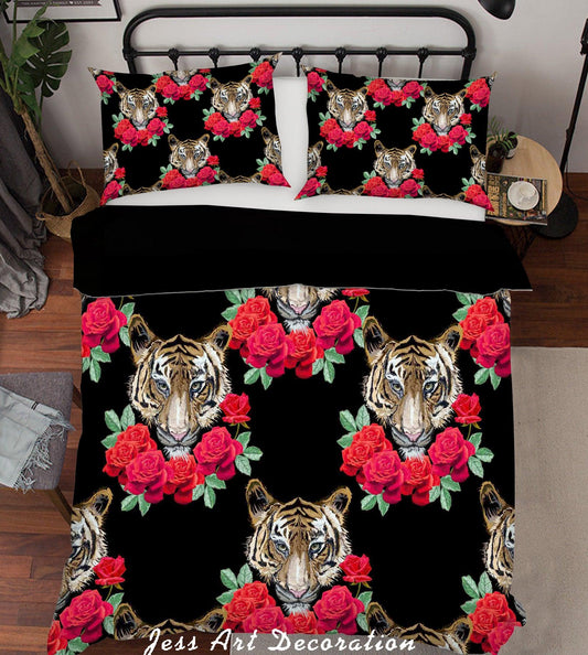 3D Black Tiger Rose Quilt Cover Set Bedding Set Pillowcases 63