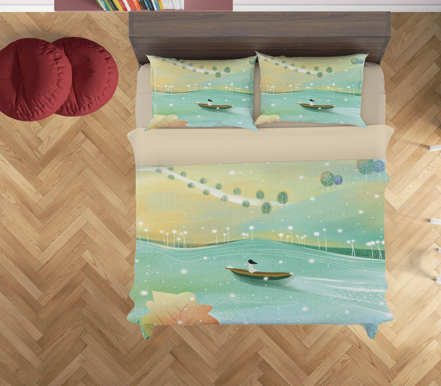 3D Cartoon Girl Lake Boat Quilt Cover Set Bedding Set Duvet Cover Pillowcases A557 LQH