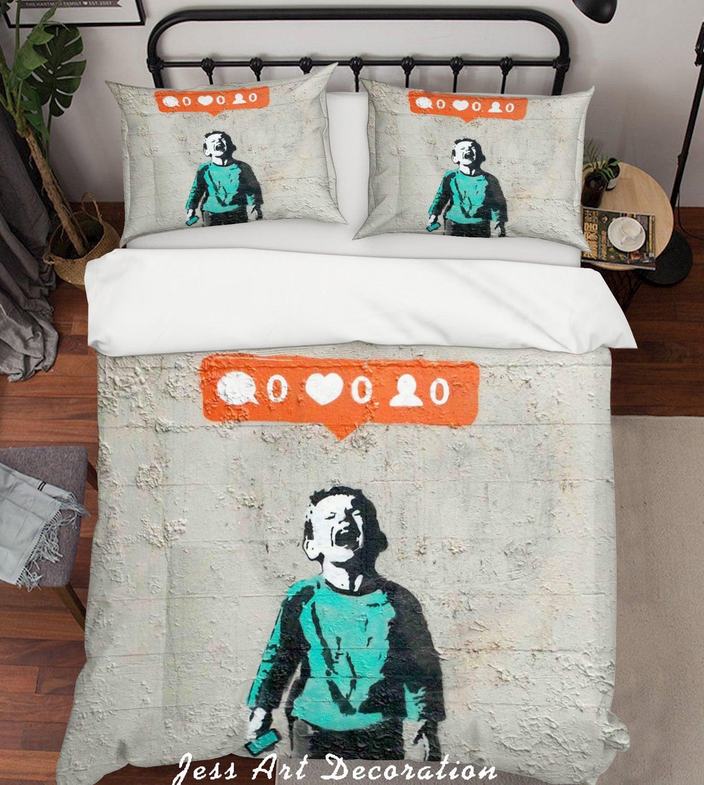 3D Banksy Boy Crying Green Quilt Cover Set Bedding Set Duvet Cover Pillowcases  ZY D31