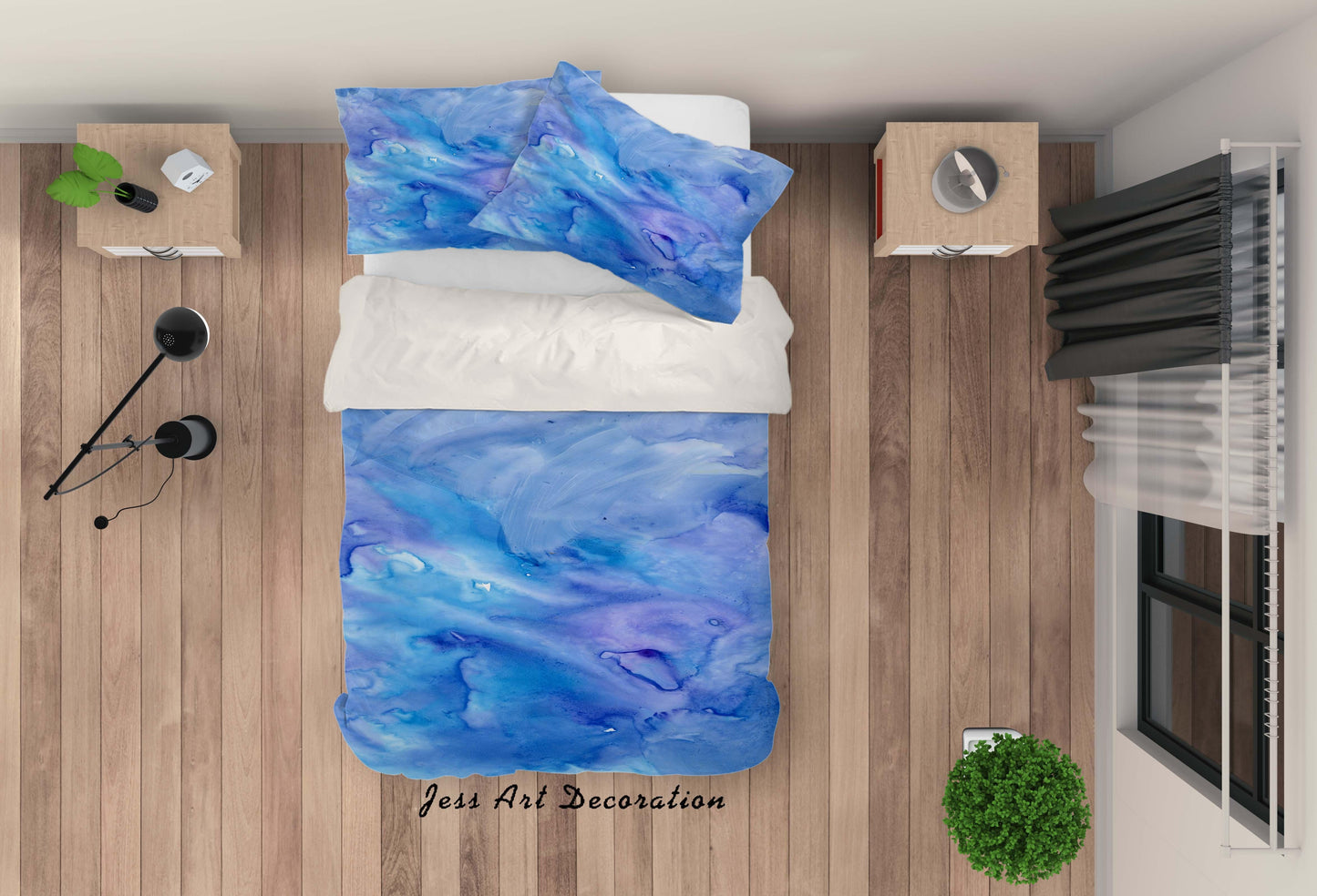 3D Blue Watercolor Quilt Cover Set Bedding Set Pillowcases 47