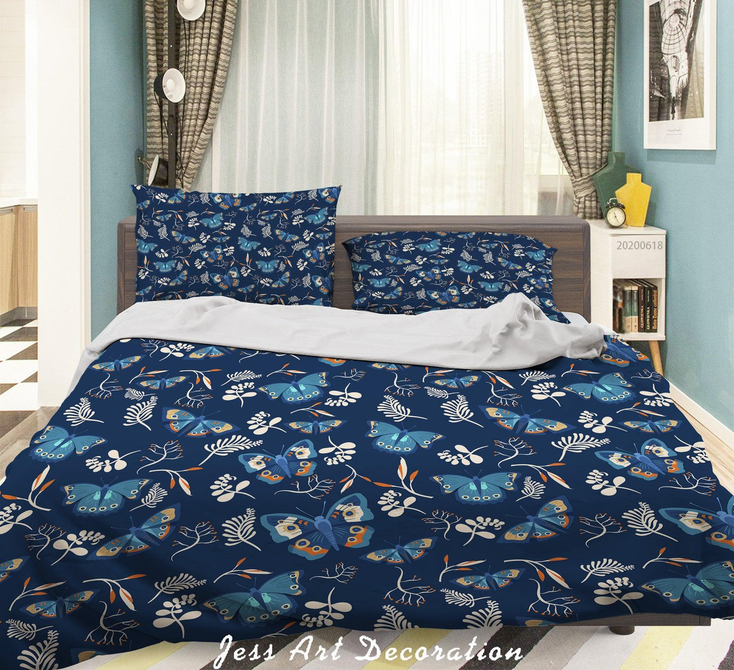 3D Blue Butterfly Quilt Cover Set Bedding Set Duvet Cover Pillowcases SF39