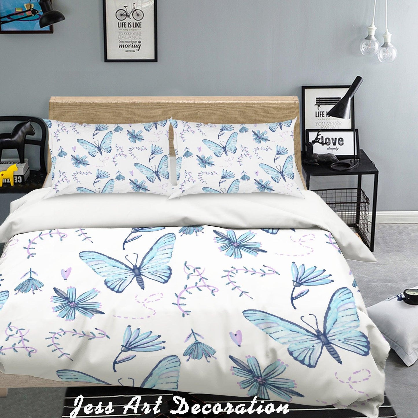 3D Blue Butterfly Quilt Cover Set Bedding Set Pillowcases 58