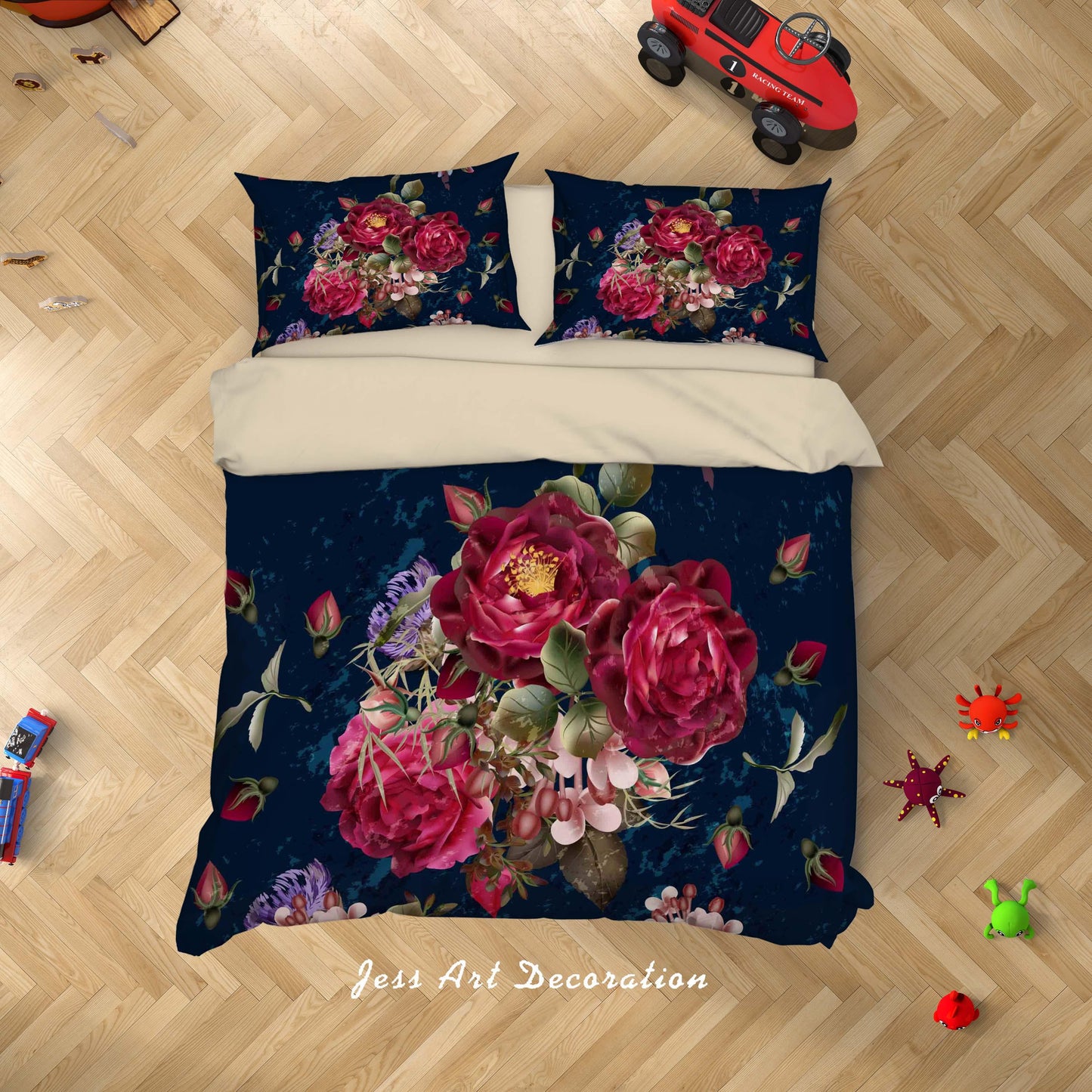 3D Black Red Flowers Quilt Cover Set Bedding Set Duvet Cover Pillowcases SF04