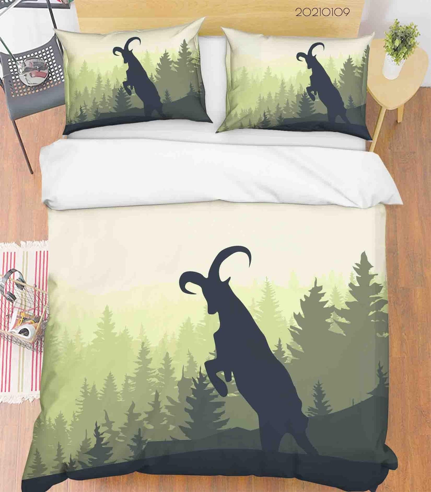 3D Cartoon Green Forest Animal Antelope Quilt Cover Set Bedding Set Duvet Cover Pillowcases 57 LQH